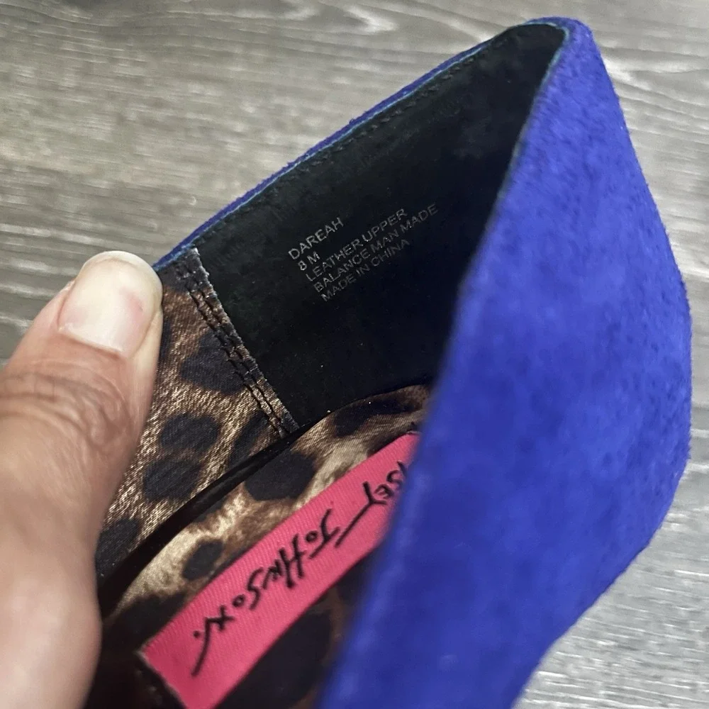 Betsey Johnson Platform Heels Pumps Blue Dareah Suede Lace Leopard ‎ Size 8 Glam
